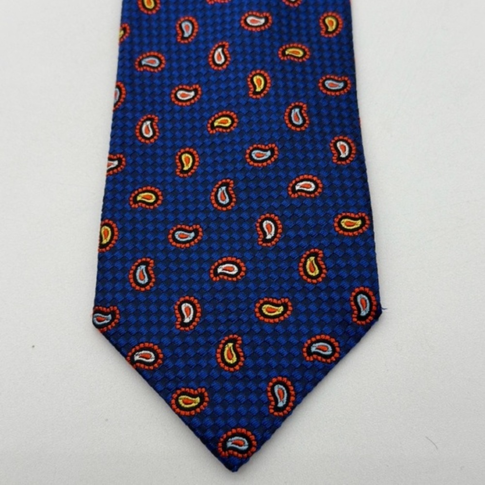Etro Silk Neck Tie In Navy Blue With Red Yellow White‎ & Blue Paisley